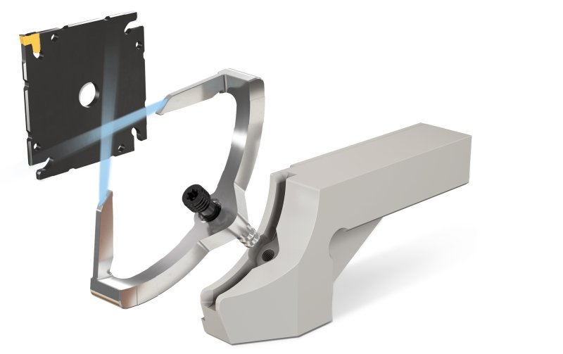 Der 3D-gedruckte Werkzeughalter ermöglicht die Kühlung des Schneidsatzes von zwei Seiten (Bild: Iscar).