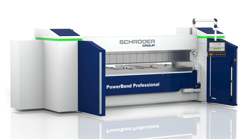 Die komplett überarbeitete Schwenkbiegemaschine bietet jetzt 500 mm Oberwangenhub (Bild: Schröder Group).