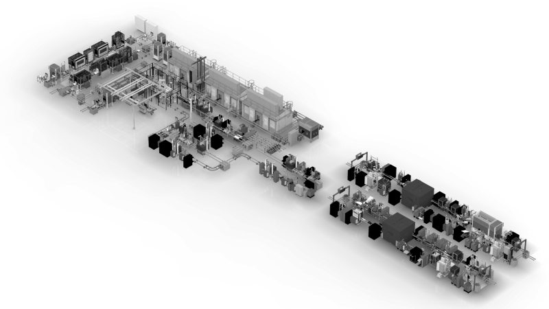 Der Bereich Sondermaschinenbau bietet individuelle, schlüsselfertige Produktionslösungen wie diese Montagelinie für E-Achssysteme (Bild: Schaeffler).