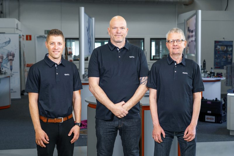 Das Team (v. l.): Rasmus Thomsen (Technical Engineer), Thomas Hagger Kirk (Sales Manager), Claus Ørvad (Inside sales; Bild: Edeco).
