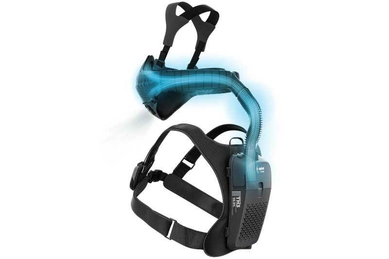 Hohe Anwenderfreundlichkeit dank komfortabler Halbmaske mit Kopfband, kombiniert mit hochwirksamen Filtern (Bild: optrel).