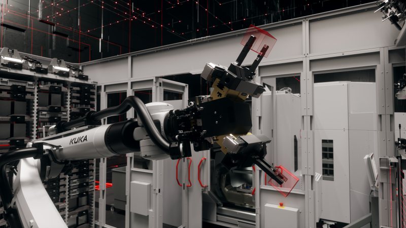 Doppelhybridgreifer des Robotersystem »RS 2 Gen2« (Bild: Hermle).