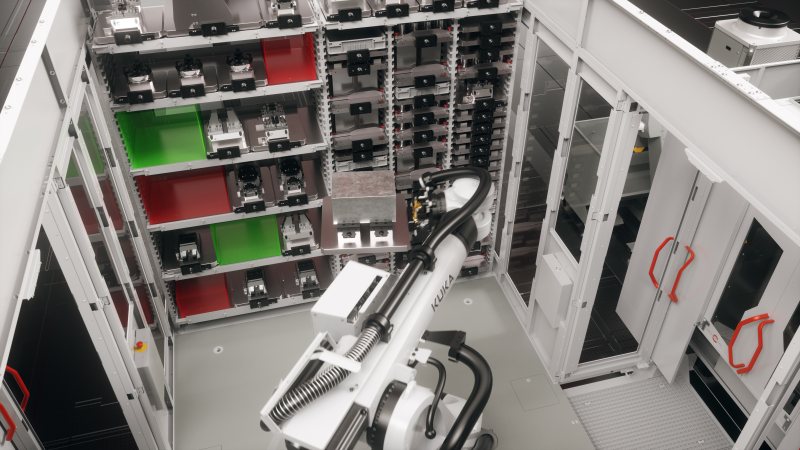 Individuelle Regalmodule mit einer intelligenten Ablagestrategie des Robotersystems (Bild: Hermle).