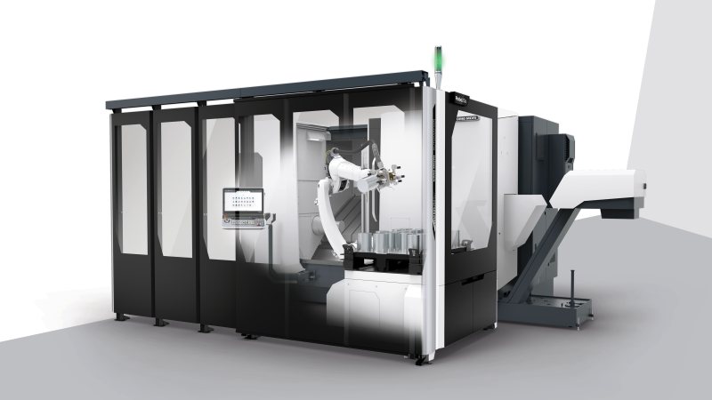 Die Roboterzelle eröffnet Fertigungsbetrieben mit variantenreichen Aufträgen den Zugang zu flexiblen, skalierbaren Konzepten, die bei Bedarf unkompliziert nachgerüstet werden können (Bild: DMG Mori).