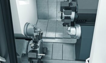 Die zwei Spindeln und die Vielzahl an Revolvern erlauben eine effiziente 6-Seiten-Komplettbearbeitung (Bild: DMG Mori).