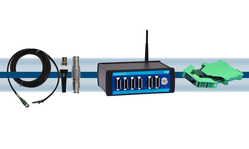 V. l.: Anschlusszubehör, Datalogger »Dydaglog«, Elektronikmodul »SM12« (Bild: abj-sensorik).
