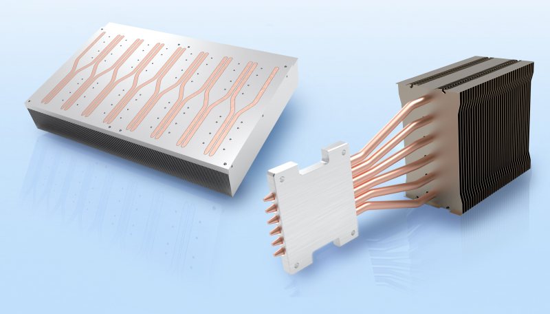 Heatpipes nehmen die Wärme direkt am Hotspot auf und leiten sie zum Beispiel an einen Profilkühlkörper weiter (Bild: CTX Thermal Solutions).