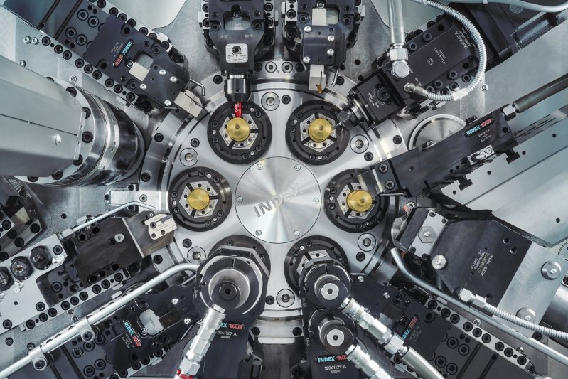 Moderne CNC-Mehrspindler verfügen über adaptive CNC-Zyklen zur Spanlenkung und kommen so gut mit bleifreien Materialien klar (Bild: Index).