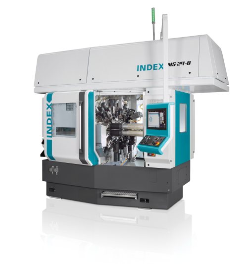CNC-Mehrspindel-Drehautomaten wie die abgebildete Maschine »MS24-8« von Index kombinieren hohe Ausbringungsleistung mit hoher Flexibilität (Bild: Index).