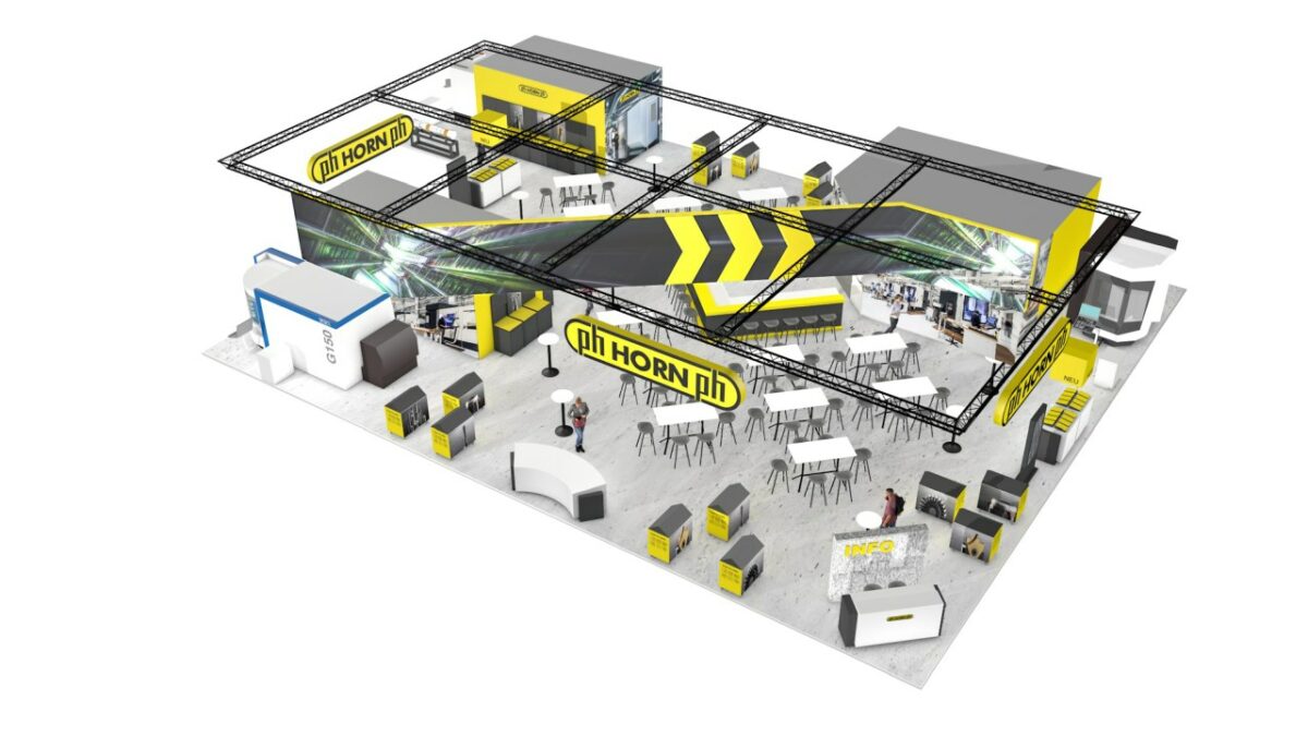 Computergenerierte Ansicht des Messestands (Bild: Horn).